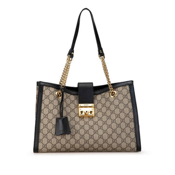Gucci EC Supreme Padlock Chain Shoulder Bag 479197 Beige Black PVC Leather Women's GUCCI