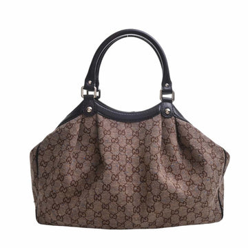 GUCCI EC Sookie Jacquard NEP Leather Blue Dot Handbag 211944 Beige Brown Women's