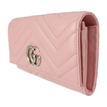 Gucci Continental Wallet EC Marmont Bifold 443436 Leather Pink Series Silver Metal Fittings Long
