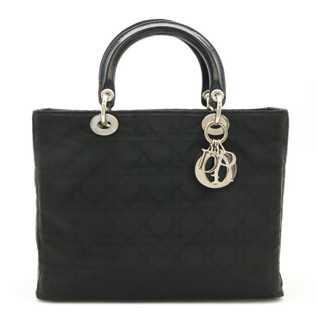 Christian Dior Lady Cannage handbag tote bag nylon leather black