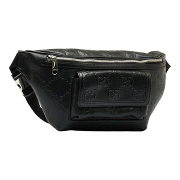 GUCCI EC embossed waist bag body shoulder 645093 black leather men's