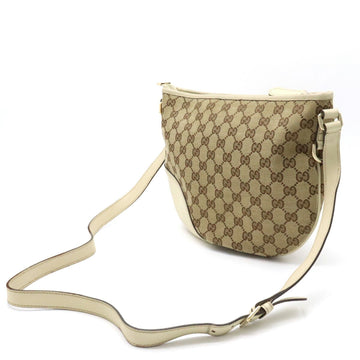 GUCCI EC Canvas Shoulder Bag Leather Khaki Beige Ivory White 169998