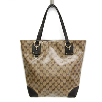 Gucci EC Crystal 353706 Women's PVC,Leather Tote Bag Beige,Dark Brown