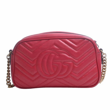 GUCCI EC Marmont Leather Chain Shoulder Bag 447632 Red Women's