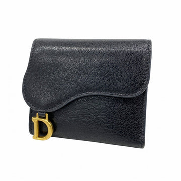 Christian Dior Tri-fold Wallet Saddle Leather Black Women's