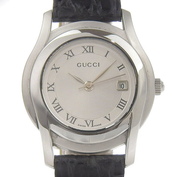 Gucci GUCCI Watch 5500L Stainless Steel x Embossed Leather Quartz Analog Display Silver Dial Women's