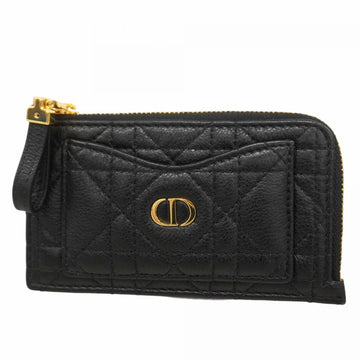 Christian Dior Wallet/Coin Case Cannage Leather Black Women's