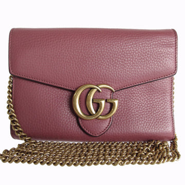 GUCCI Wallet Chain Shoulder Bag EC Marmont Leather Metal Light Bordeaux Gold Women's 401232 s0170g