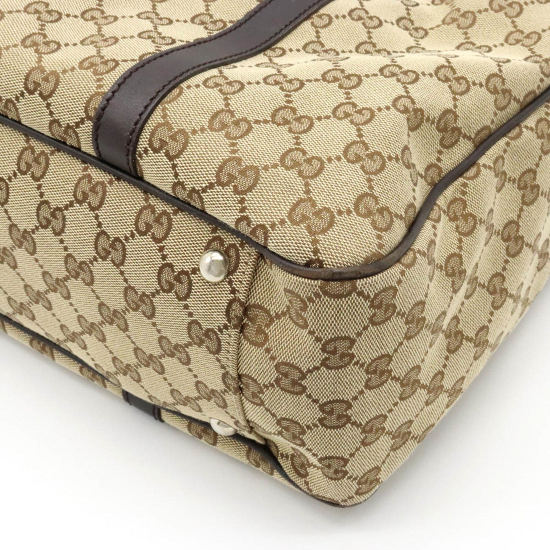 GUCCI EC Twins Canvas Tote Bag Shoulder Leather Khaki Beige Dark Brown 232956