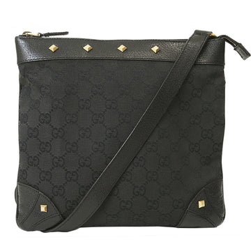 Gucci EC Canvas Studded Shoulder Bag Black 120893 Women's Leather Crossbody GUCCI