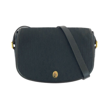 Christian Dior Dior Vintage Trotter Black Gold Hardware Canvas Leather Shoulder Bag Pochette Women's