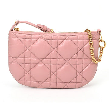 Christian Dior Dior Caro Tulip Bag Shoulder Cannage Leather Pink Beige S-157027