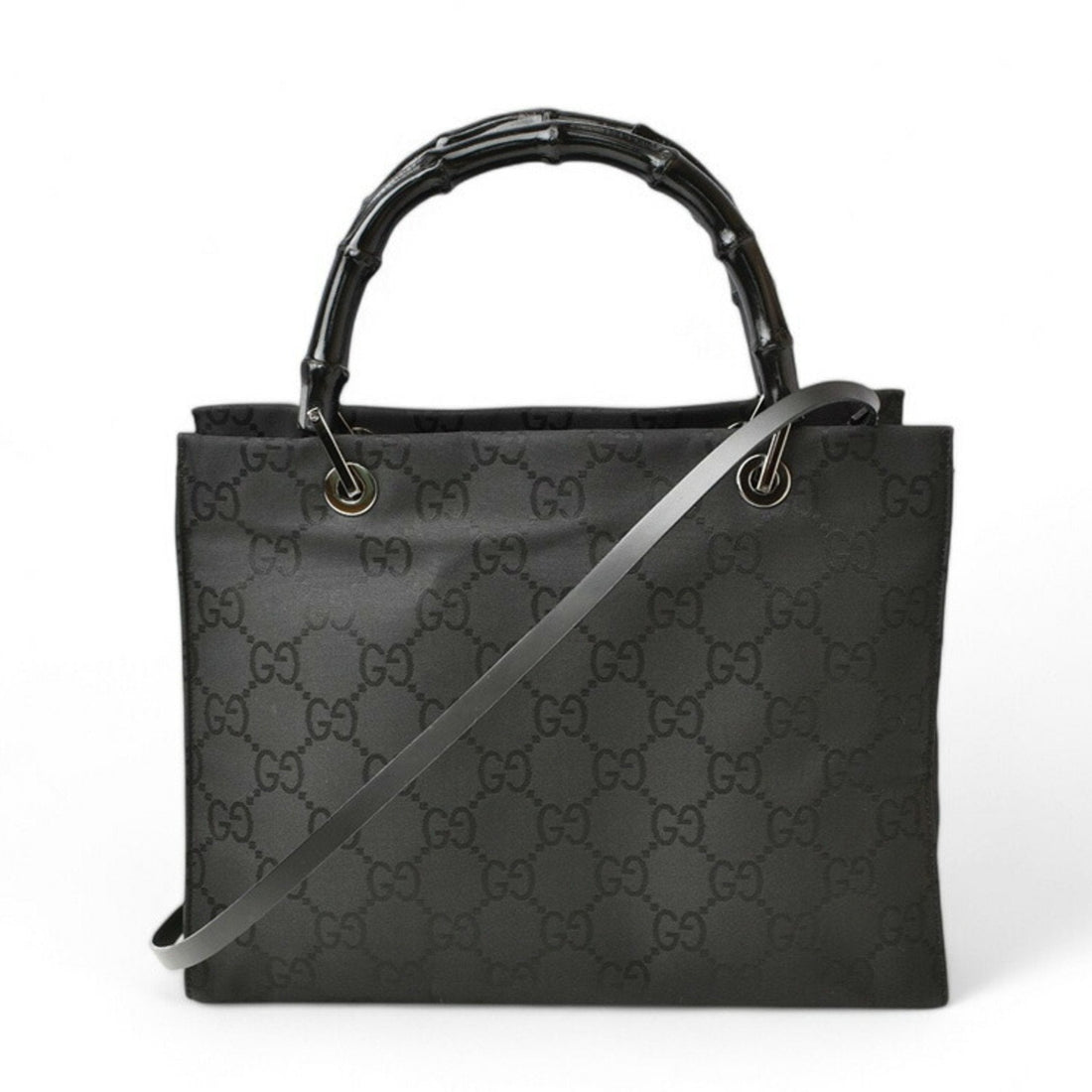 GUCCI Handbag Tote Bag Bamboo 2way Nylon Canvas EC Black 002 1016