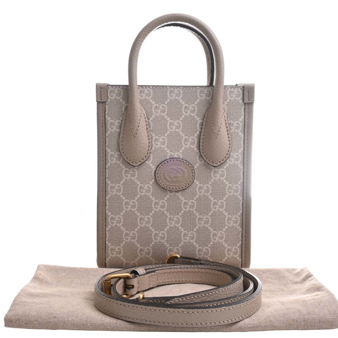 GUCCI Interlocking G EC Supreme Leather Tote Bag Shoulder 671623 Beige/White Women's