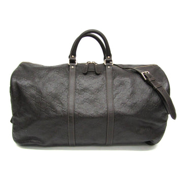 Gucci Guccissima 206500 Women,Men Leather Boston Bag Dark Brown