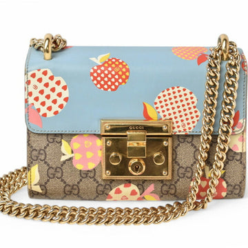 Gucci 2way Shoulder Bag Chain GUCCI EC Supreme Apple Print Brown Beige Blue 409487