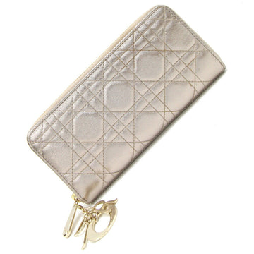 Christian Dior Dior Round Long Wallet Lady S0007OWEC Champagne Gold Leather Zip Women's DIOR