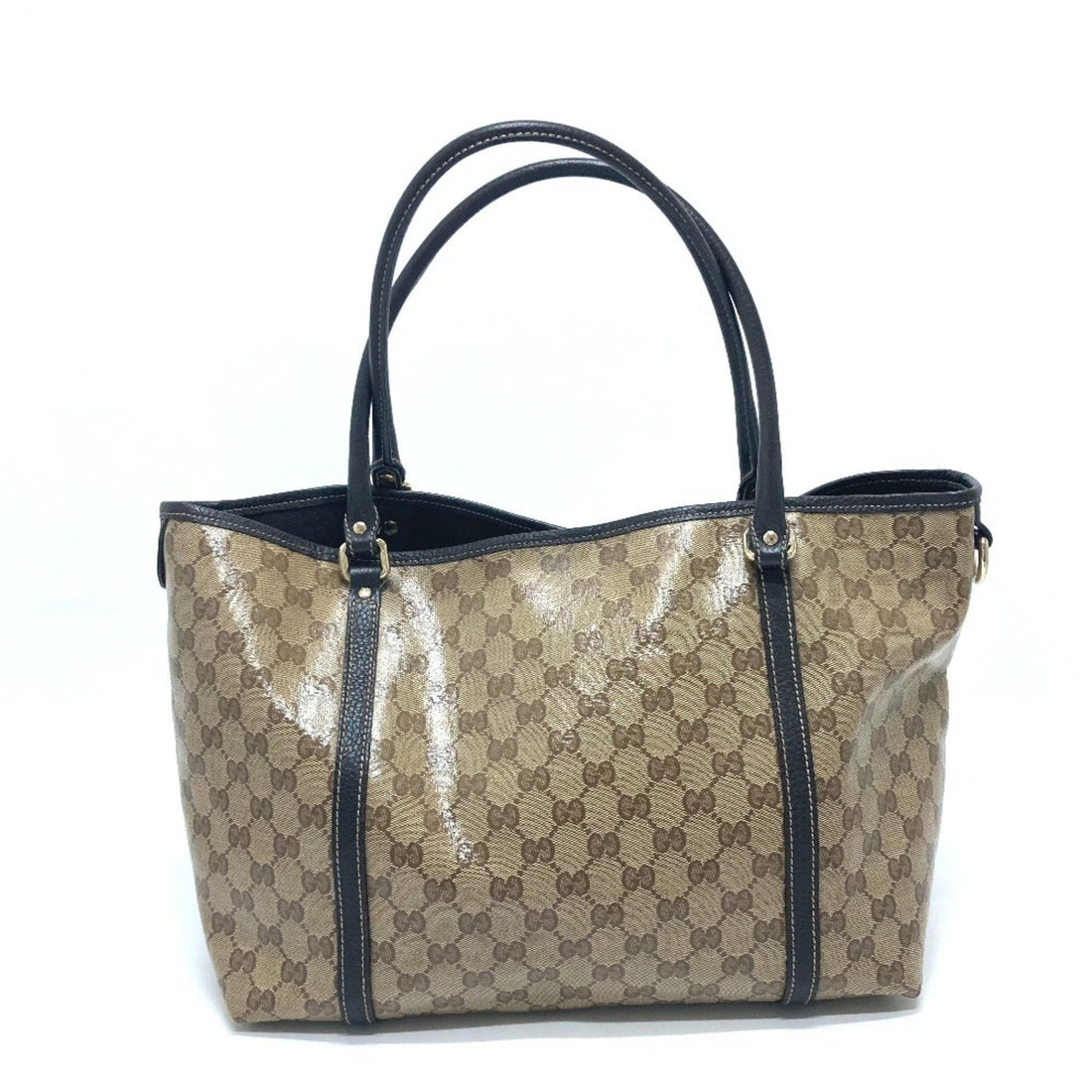 GUCCI 265695 EC Crystal Bag Tote Leather Coated Canvas Women's Beige