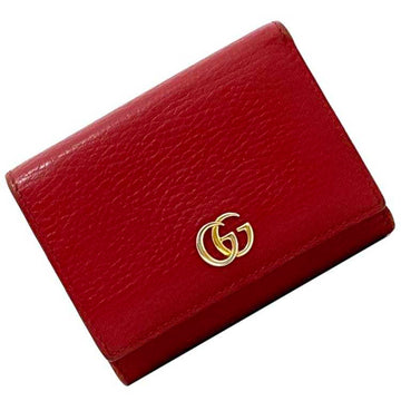 Gucci Tri-fold Wallet ec-21063 Red Marmont 474746 EC Grain Leather GUCCI Compact Women's