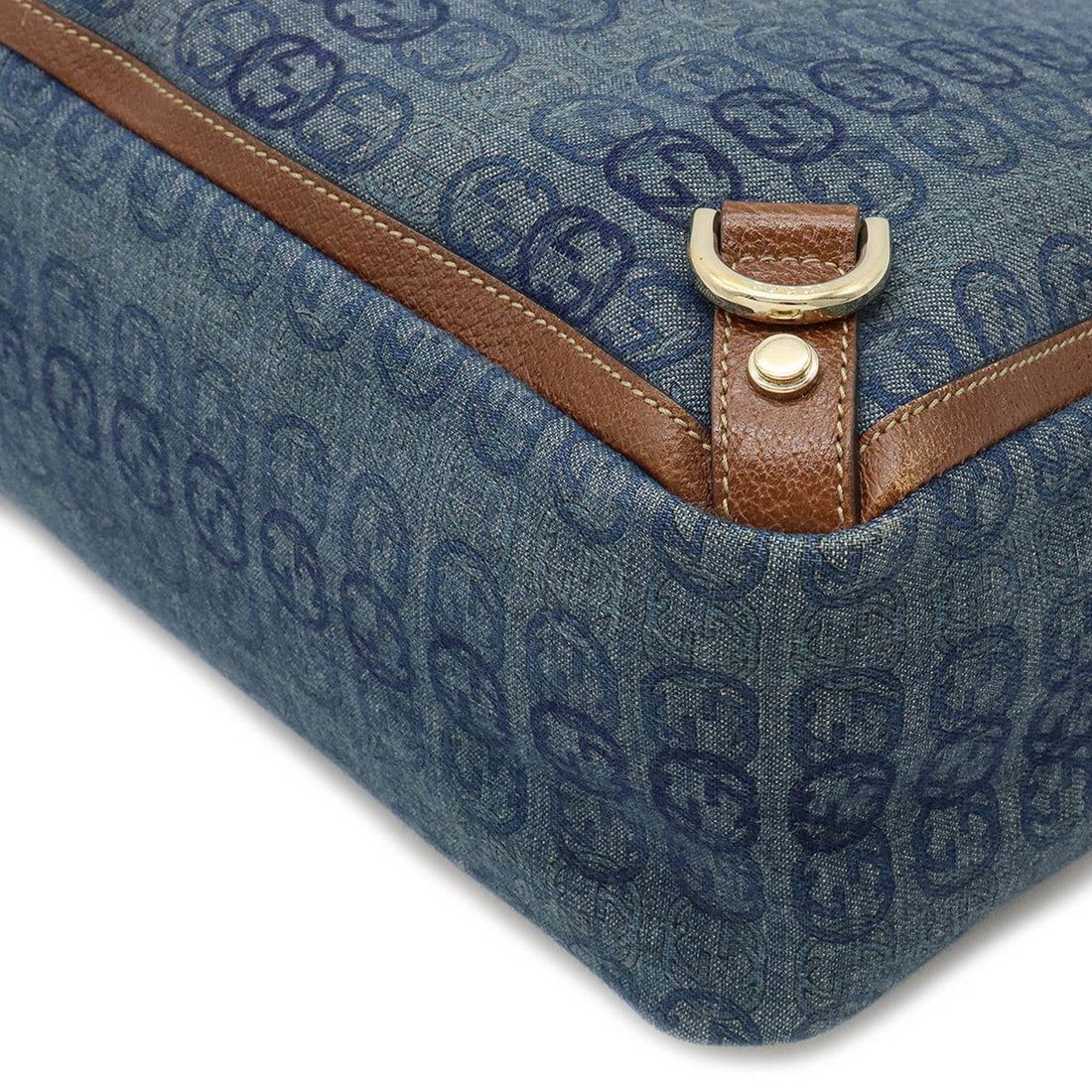GUCCI Interlocking G EC Pattern Tote Bag Shoulder Leather Blue Brown 141472