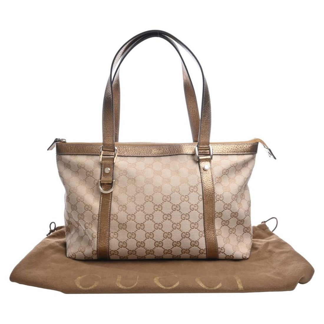 GUCCI EC Canvas Leather Tote Bag 141470 Beige/Gold Women's