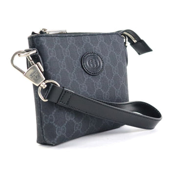 GUCCI Crossbody Shoulder Bag Pouch Interlocking G EC Supreme Canvas Dark Gray Men's 723306