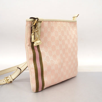 GUCCI  Sherry Line 144388 Women's CS Canvas,Leather Shoulder Bag Ivory,Pink