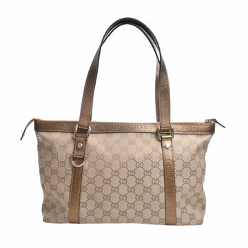 GUCCI EC Canvas Leather Tote Bag 141470 Beige/Gold Women's