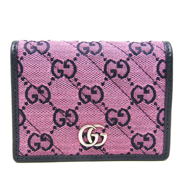 Gucci EC Marmont 466492 Women's Leather,Canvas Wallet (bi-fold) Black,Pink