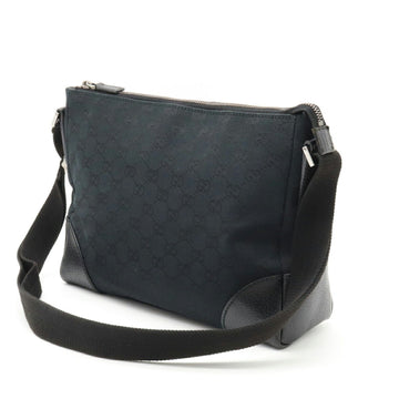 GUCCI EC Canvas Shoulder Bag Leather Black 114273