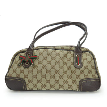 Gucci Boston Bag 161720 Shelley Prince EC Canvas Leather Beige Dark Brown Women's GUCCI