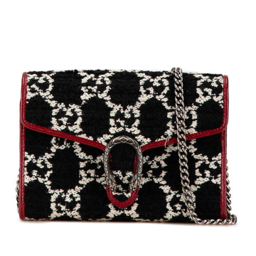Gucci EC Dionysus Chain Shoulder Wallet 401231 Black Red Tweed Leather Women's GUCCI