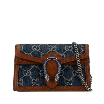 Gucci EC Denim Dionysus Chain Shoulder Bag 476432 Blue Brown Leather Women's GUCCI