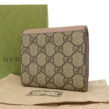 GUCCI EC Supreme Leather Double G Bifold Wallet 598587 Beige Pink Women's
