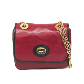 Gucci Interlocking G Chain Shoulder Bag 576423 Women's Leather Shoulder Bag Black,Red Color