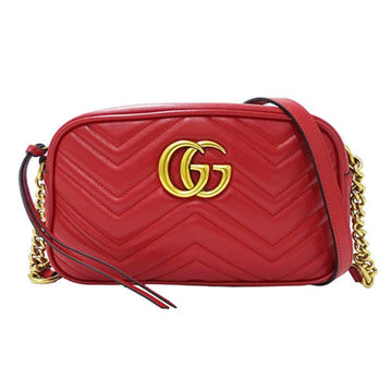 GUCCI Women's Shoulder Bag Leather EC Marmont Red 447632 Chain Quilted