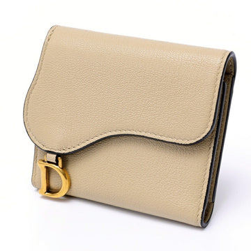 Christian Dior Dior Saddle Lotus Wallet Tri-fold Leather Beige S-158434