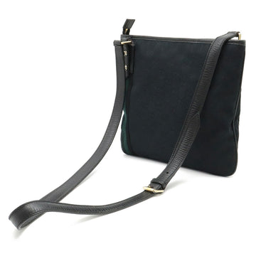 GUCCI EC Canvas Sherry Line Shoulder Bag Leather Black Green