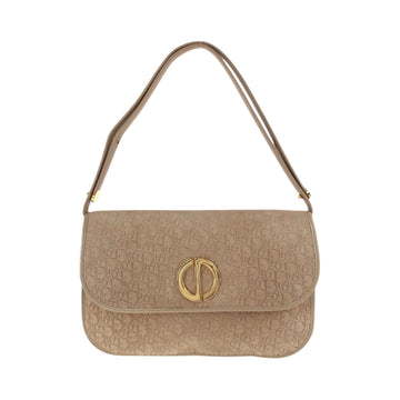 Christian Dior Dior Trotter Beige Gold Hardware Suede One Shoulder Bag Handbag Women's