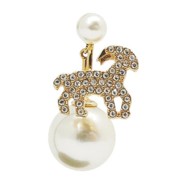 Christian Dior Earrings, Rhinestone, Pearl, Sheep, Aries, Zodiac Sign, Animal, Single Ear, Women's