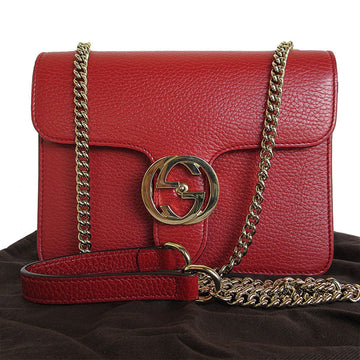 GUCCI Shoulder Bag Interlocking G Leather Metal Red Light Gold Women's 510304 s0030a