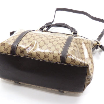 GUCCI Handbag EC Crystal Beige Brown Coated Canvas Leather 339551 493075 Women Men