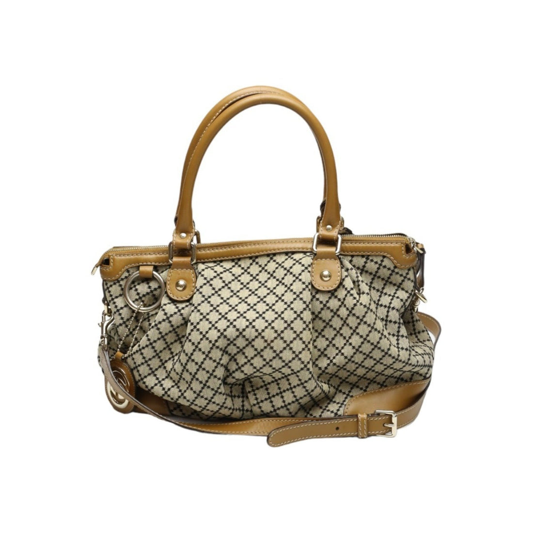 GUCCI Tote Bag Shoulder Diamante Canvas 247902 Beige x Brown