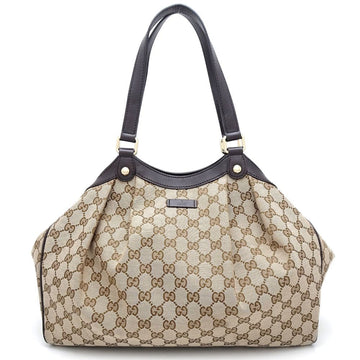 GUCCI 388919 Tote Bag EC Canvas x Leather Beige Dark Brown 351917