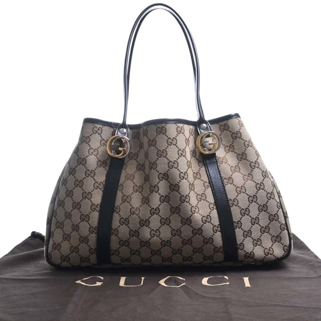 GUCCI EC Canvas Twins Tote Bag 232957 Beige/Black Women's