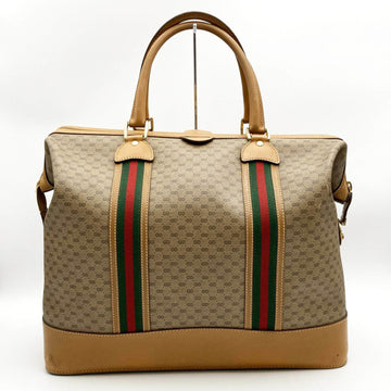 GUCCI Boston Bag Travel Micro EC Sherry Line Beige Brown PVC Leather Women's Men's 012 122