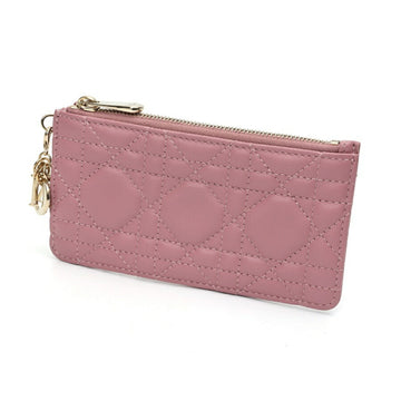 Christian Dior Dior DIOR Lady Zip Card Holder Coin Case Cannage Calfskin Pink S-157570