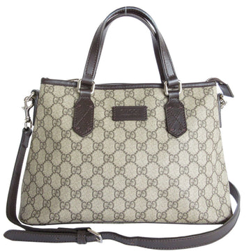 GUCCI Handbag Shoulder Bag EC Supreme Leather Beige Brown Silver Women's 429019 s0199a