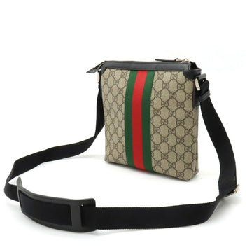 GUCCI EC Supreme Sherry Line Web Flat Bag Shoulder Beige Black 471454