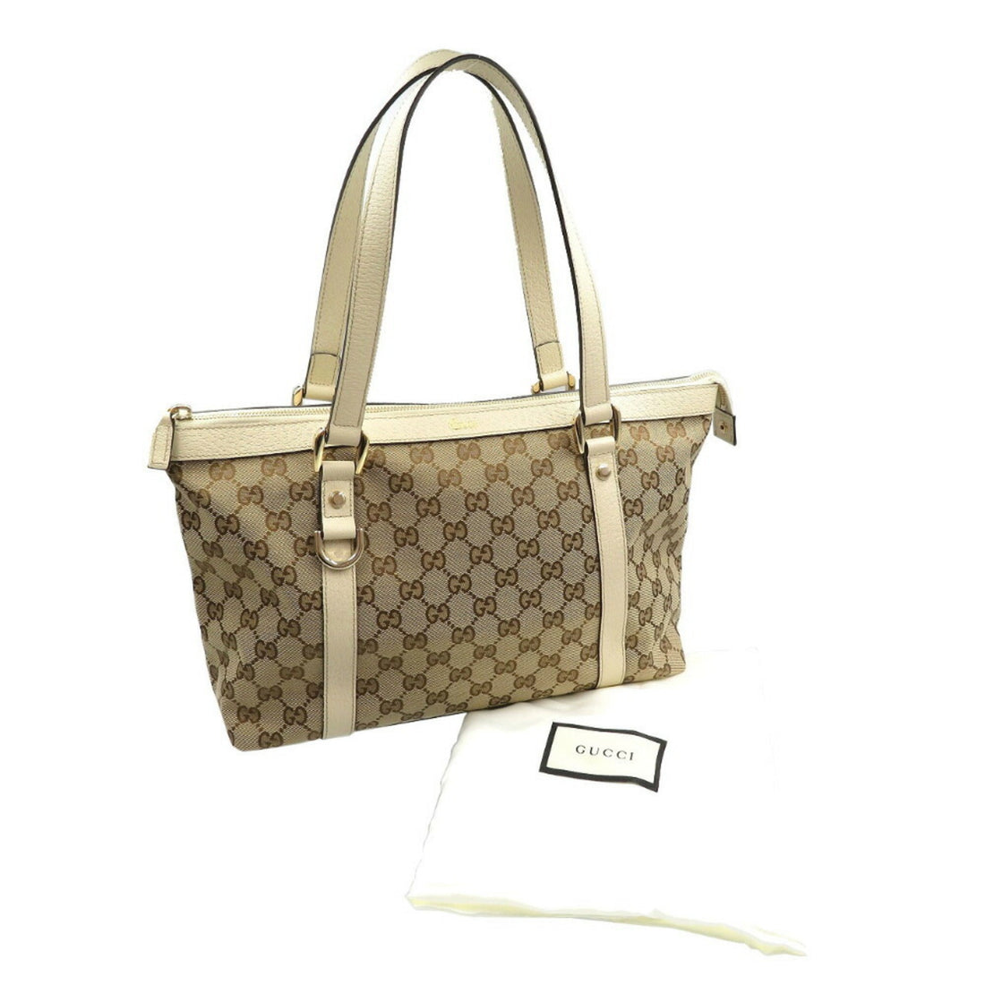 GUCCI Abbey Line 141470 EC Canvas Leather Beige Tote Bag